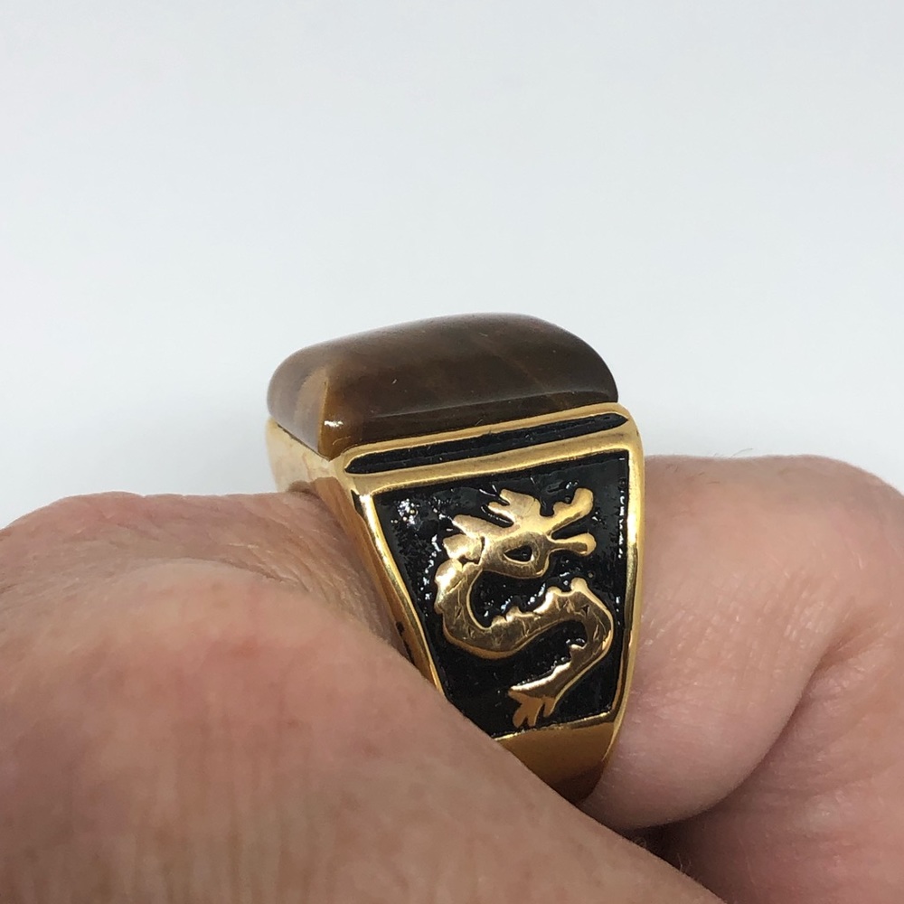 Vintage Gold Stainless Steel Tiger’s Eye Ring